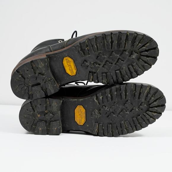 Vintage Chippewa Black Leather Logger Work Boots USA Vibram Sole Size 10.5 80\'s main image 5